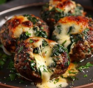 Spinach Garlic Meatballs Stuffed with Mozzarella image